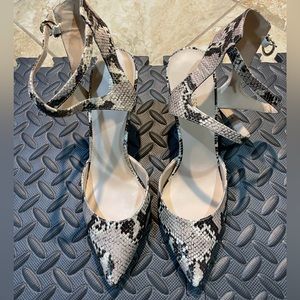 Nine-west stilettos in snake print with ankle straps